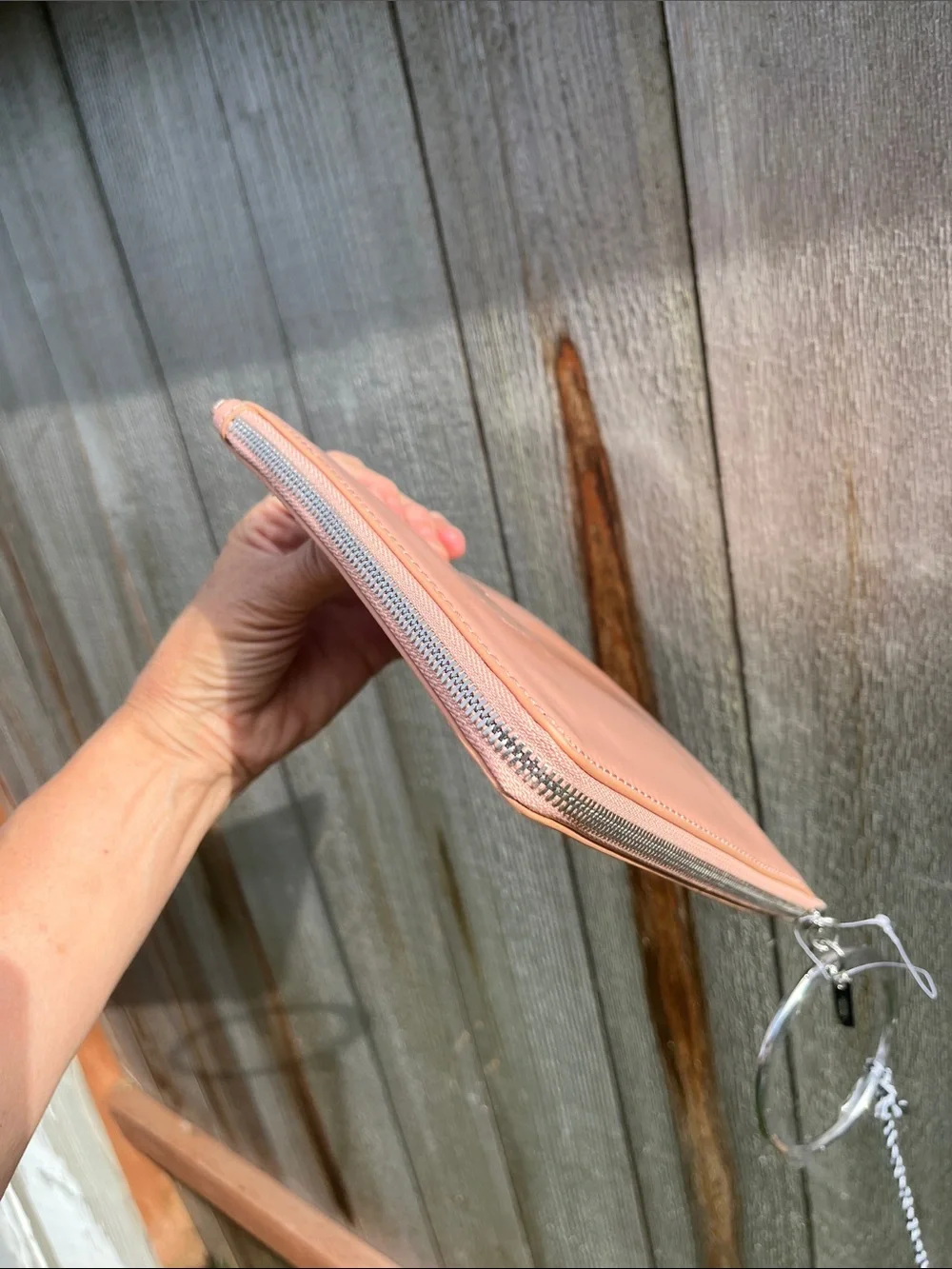 Thacker Peach Leather Wristlet with Silver Ring Handle